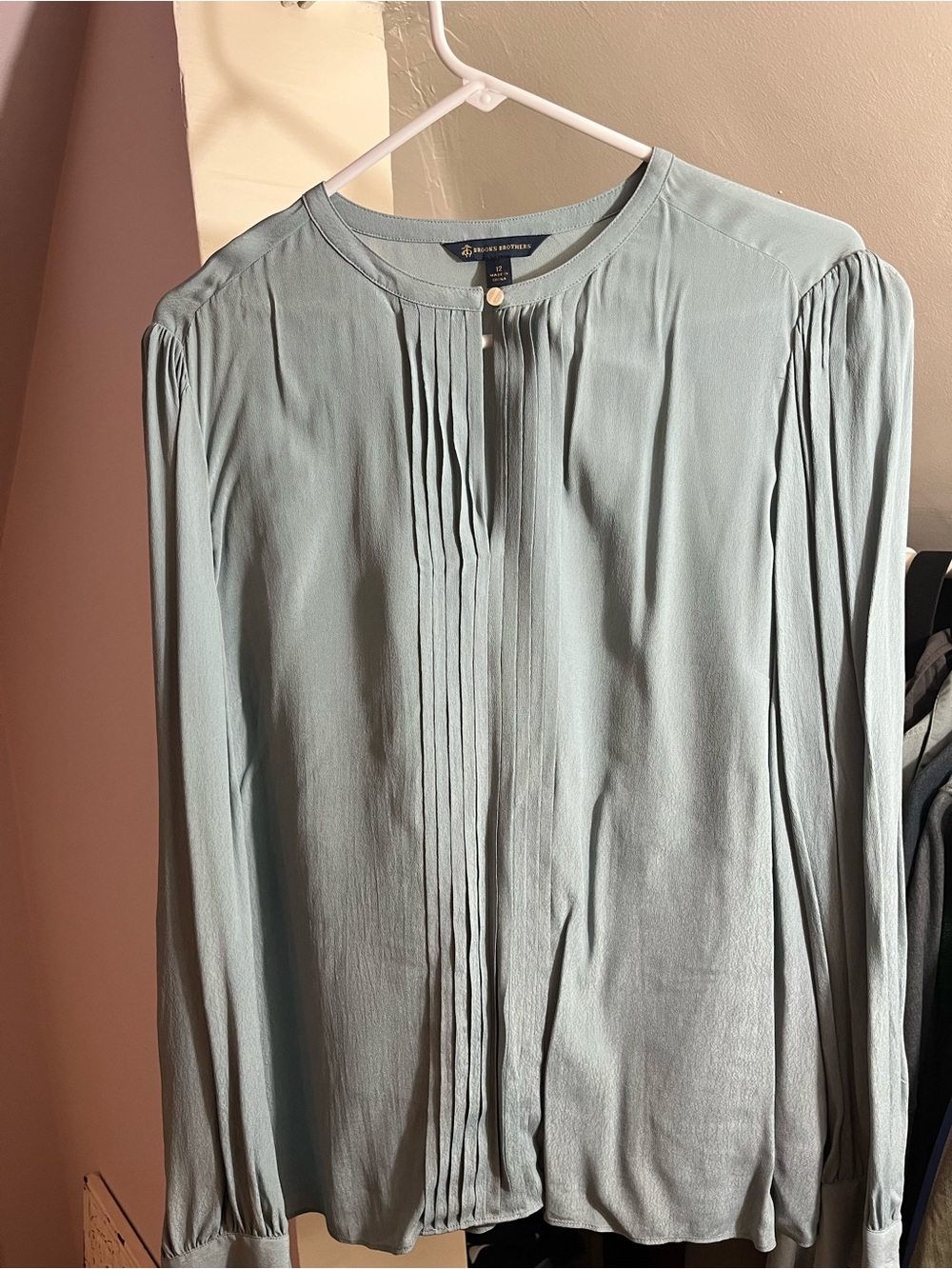 Brooks Brothers Silk Pleated Front Light Blue Women's Blouse